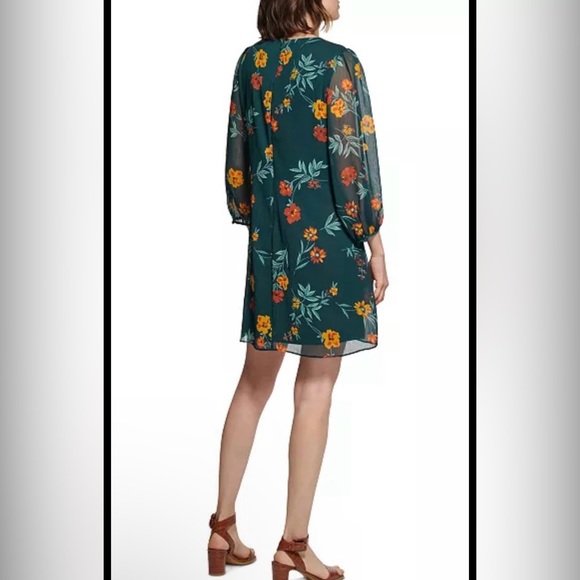 Green Floral Print Multicolor Calvin Klein Shift Dress - Picture 2 of 6